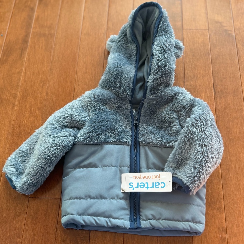 Carter's Light Blue Teddy Fleece Hooded Jacket